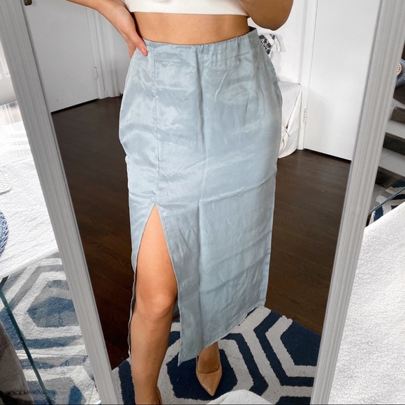 🐚 HM BLUE GREY HIGH WAIST SLIT MIDI SKIRT! - Picture 4 of 7